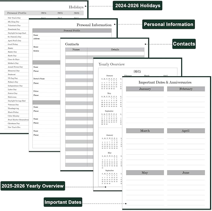 2025-2026 Daily & Monthly Planner - 2025 2026 Academic Year Planner One Page Per Day from July 2025 to June 2026, Hourly Appointment Book Perfect Organizer Daily Life, Fabric Cover, 5.8'' x 8.3'', Green