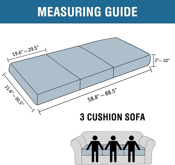 H.VERSAILTEX Super Stretch Individual Seat Cushion Covers - 3 Piece Sofa Cushion Covers in Dove, Thick Jacquard Textured Twill Fabric