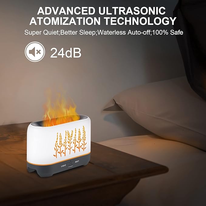 NEWYID Essential Oil Diffusers, 240ml Ultrasonic Flame Oil Diffuser, 3 Mist Mode 4 Timer Up to 12H of Continuous Aroma Waterless Auto-Off Diffusers for Essential Oil Large Room