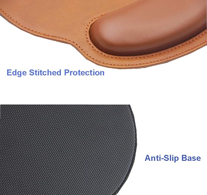 RICHEN Ergonomic PU Leather Mouse Pad with Wrist Support,Comfort Memory Foam,Waterproof Surface，Non- Slip Rubber Base for Computer Laptop & Mac,Lightweight Rest for Home,Office & Travel (Brown)