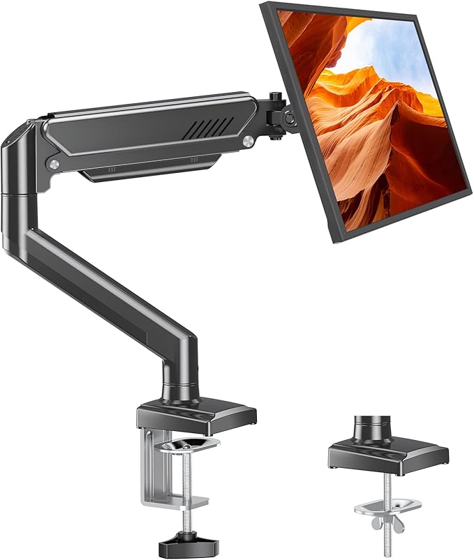 Single Monitor Arm Desk Mount Fits 13 to 32 inch Computer Screens, Holds 4.4 to 22lbs Display VESA Mount, Adjustable Monitor Stand with Clamp/Grommet Mounting Base, 75/100mm Bracket, Black, Freelift