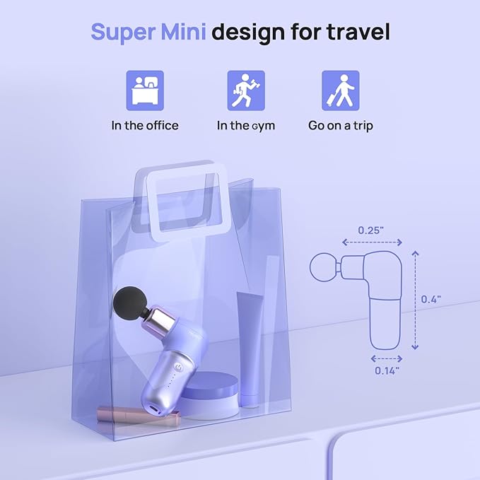 Super Mini Massage Gun, Deep Tissues Percussion Muscle Massager, Compact Sports Travel Massage Gun, Portable Massager Gun for Gifts for her him, Purple