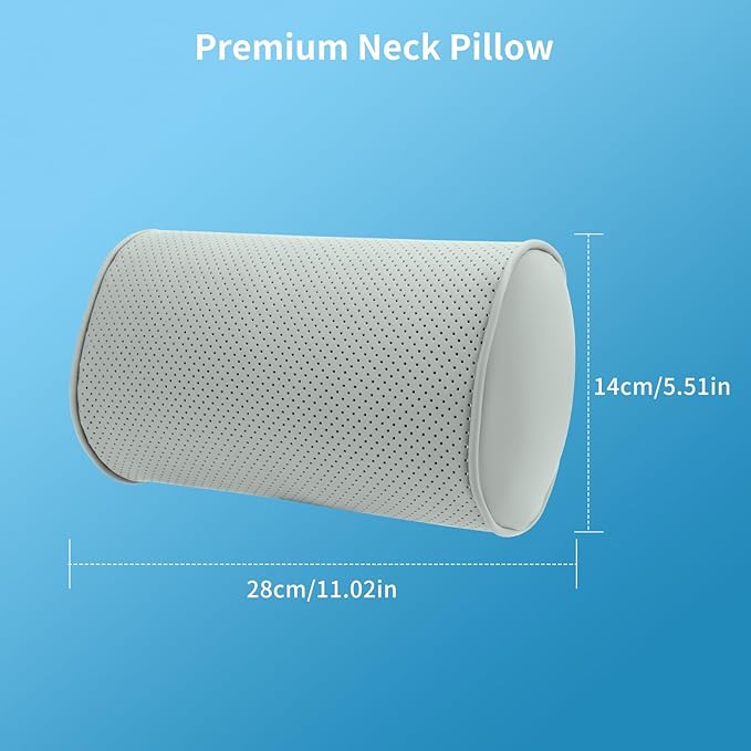 Car Headrest Pillow for Driving - Luxury Leather 100% Memory Foam, Ergonomic Neck Support - Universal Fit Head Rest Travel Pillow for Most Cars, Home & Office, Gray, 1 Pack