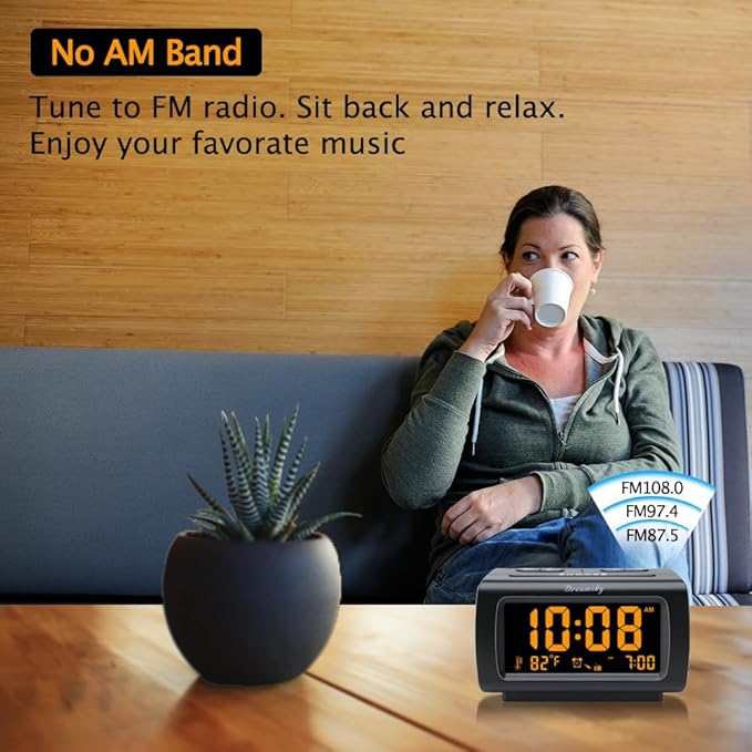 DreamSky Alarm Clock Radios for Bedrooms with Battery Backup, Large Big Numbers with Brightness Dimmer, USB Port, Bedside Digital FM Radio with Sleep Timer, Temperature, Adjustable Volume, Snooze