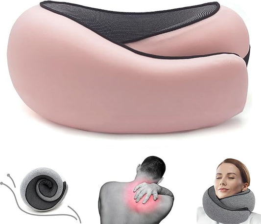 Outney™ Travel Pillow for Airplanes 2025 Veritable Chin Support Travel Neck Pillow 100% Pure Memory Foam Full Neck Surround Pillows for Traveling Flight Sleeping Portable Travel Essentials (Pink)