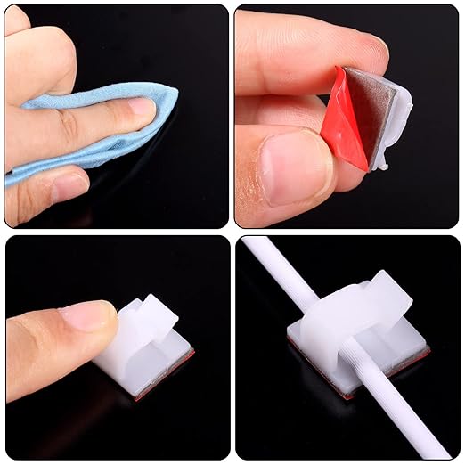 Blulu 100 Pcs Adhesive Cable Clips Bulk Wire Holder for Cord Organizer Clips Cable Management Outdoor Light Hooks for Christmas Wall String Lights Fairy Lights