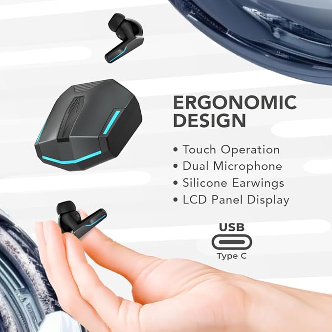 MyJoy Cool Wireless Earbuds, Wireless Gaming Earbuds, Bluetooth Gaming, Noise Cancelling Ear Buds, Noise Cancelling Earphones for Gamers, Black