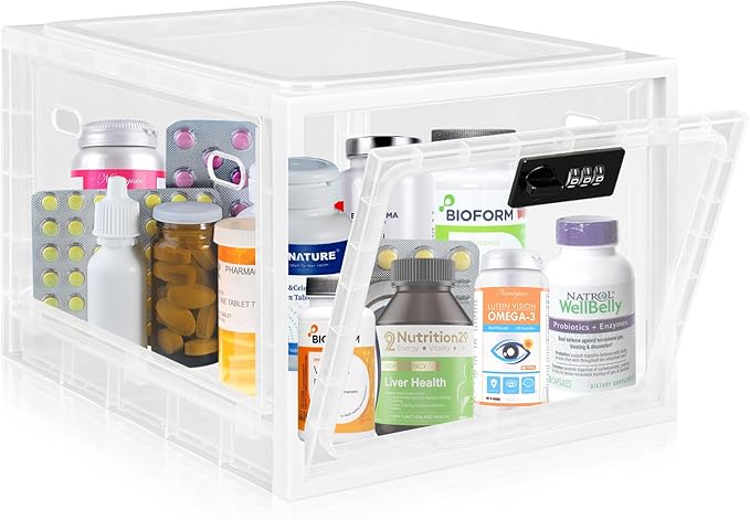 Medicine Lock Box for Safe Medication, Premium Material Lockable Storage Box Locking Organizer Bin with Combination Code for Fridge Food/Snacks/Phone/Tablet Jail/Home/Office Storage Lockers
