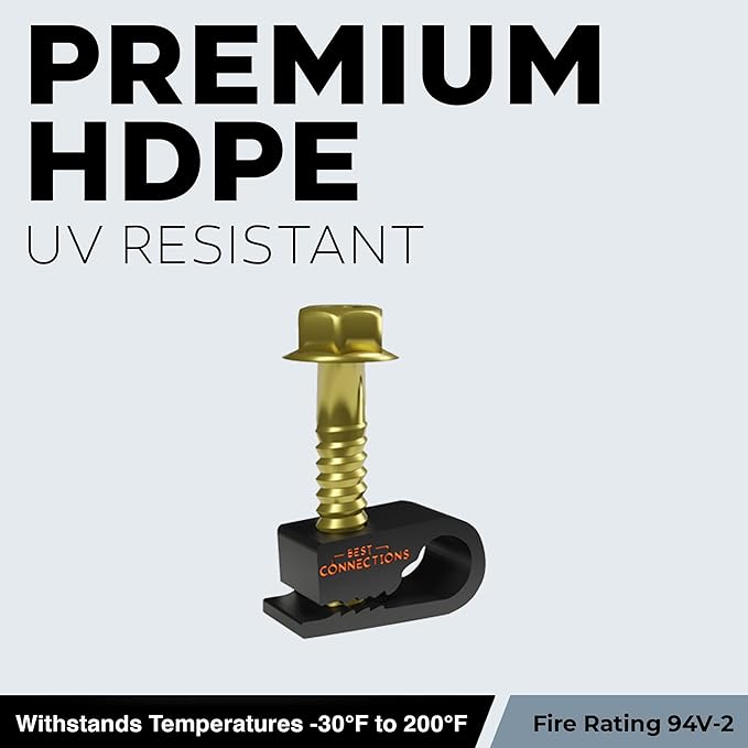 Coaxial Cable Clips with Pre-Inserted Screw (100 Pack) – Black Single Cable Mounting Clamps for Coax Cable (RG6, RG59) and Ethernet Cable – Cord Fastener/Strain Relief Clip