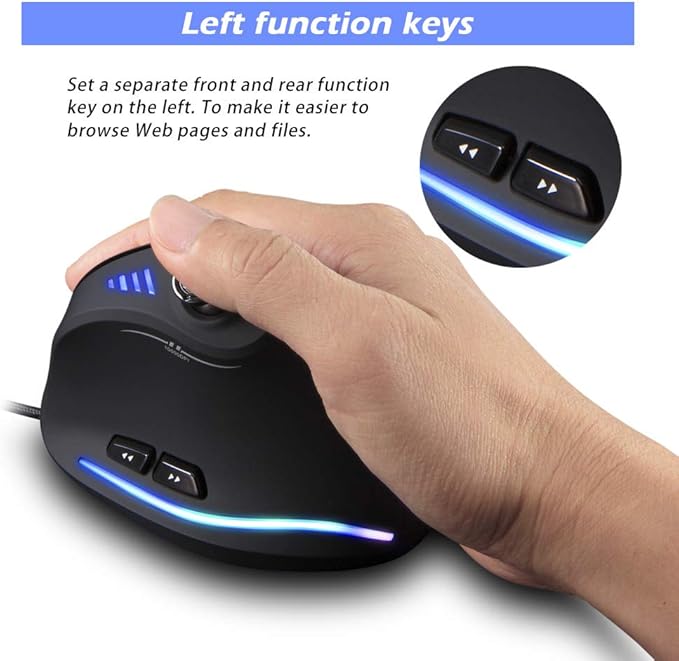 Zeerkeer Ergonomic Vertical Mouse, RGB Wired Vertical Gaming Mouse with Joystick, 10000 Max DPI and 11 Programmable Buttons for Gamers, Computer (Wired)