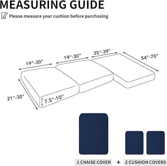 Easy-Going Stretch 3 Pieces Couch Cushion Covers for Sectional Sofa Left/Right L Shape Chaise Lounge Sofa Seat slipcover Anti-Slip Sofa Cover Soft (2 Seater + 1 Chaise, Navy)