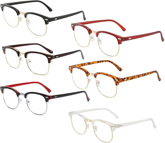 Blue Light Blocking Computer Gaming glasses Half frame Retro Semi Rimless Clear Lens Glasses Blue Blocking Eyewear For Men (6PCS)