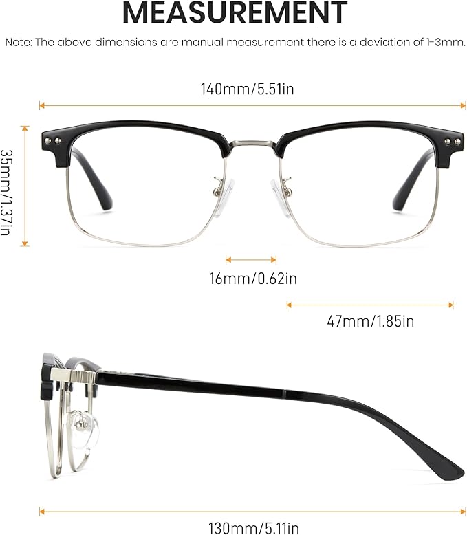 Cyxus Men Blue Light Blocking Glasses Half Rimless Computer Gaming Glasses Square Fashion Glasses 8133