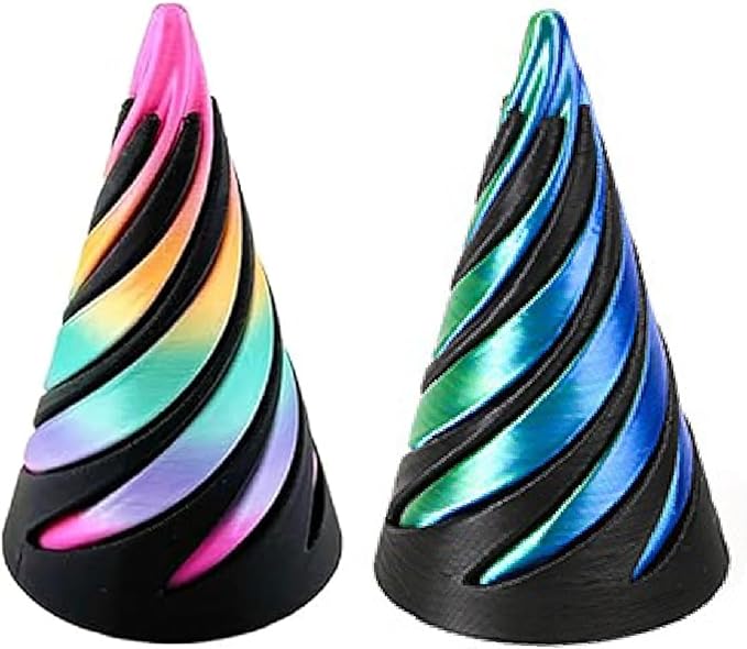 3D Printed Impossible Cone,Spiral Cone Fidget Toy Impossible Pyramid Passthrough Toy,3D Printed Spiral Cone Fidget Toy (Green Black&Rainbow)