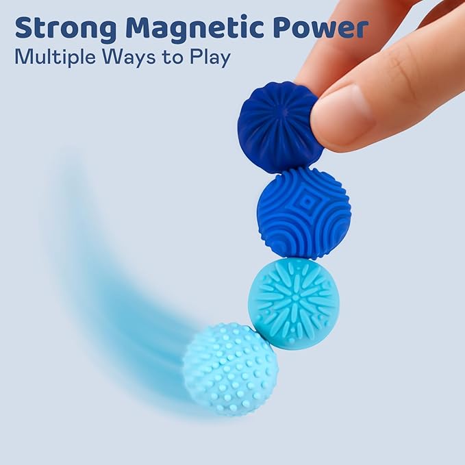 Magnetic Sensory Fidget Balls – 4PC Medium Weighted Textured Silicone Stress Relief Toys for Adults & Teens with ADHD, Autism, Anxiety – Quiet Magnet Fidgets for Desk, Travel, Office & Gifts