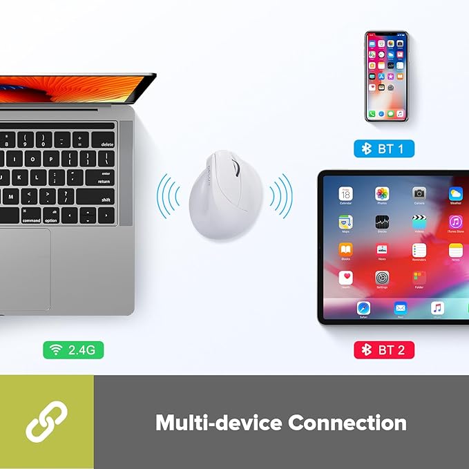 DeLUX Wireless Small Ergonomic Mouse, Silent BT Vertical Mouse, 6 Buttons and 4000 DPI, Reduce Wrist Pain and Hand Pressure, for PC Computer Laptop (M618Mini DB-White)