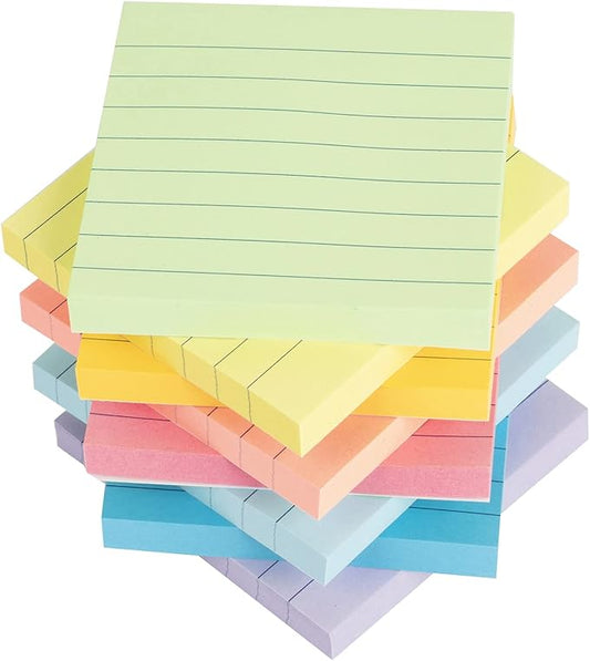 Vanpad Lined Sticky Notes 3x3 in Pastel Ruled Stickies Colorful Super Sticking Power Memo Pads, 82 Sheets/pad, 8 Pads/Pack