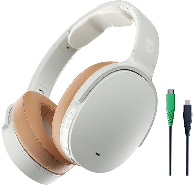 Skullcandy Hesh ANC Wireless Over-Ear Bluetooth Headphones with Extra USB-C Charging Cable, Active Noise Canceling, 22 Hrs Battery, Foldable Lightweight Design, Microphone iPhone Android - Mod White