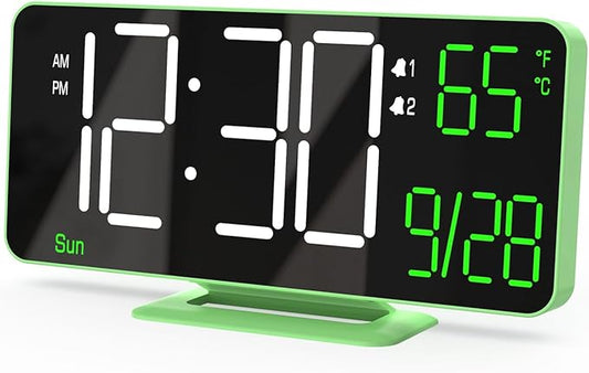 KOSUMOSU Small Digital Clock, 6.7in Alarm Clocks for Bedrooms, Auto Dimming, Room Temperature, Day of The Week, Seconds, Date, Desk Clock for Bedroom, Digital Clocks for Living Room