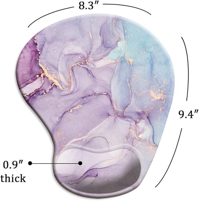 DOOKE Ergonomic Mouse Pad with Wrist Support and Coaster,Mouse Pads with Non-Slip PU Base for Home Office Working Studying Easy Typing & Pain Relief Purple Marbling