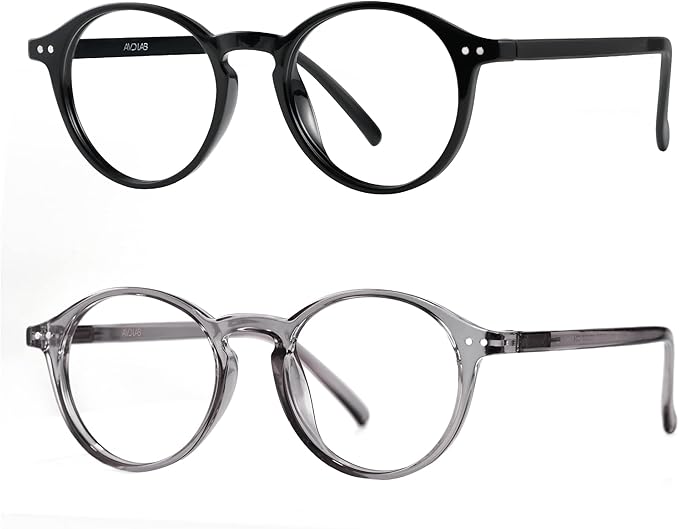 Blue Light Blocking Glasses Round Retro Computer Gaming Glasses Women Men UV Protection AB3303 (Black/Grey)