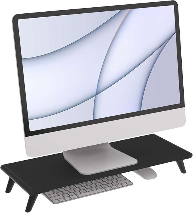 loukin Monitor Stand Riser for Desk, 22.4" x 8.3" Larger Computer Stand for Laptop, PC, Printer, Sturdy Desktop Computer Shelf with Non-Skid Rubber, Home Office (Black)