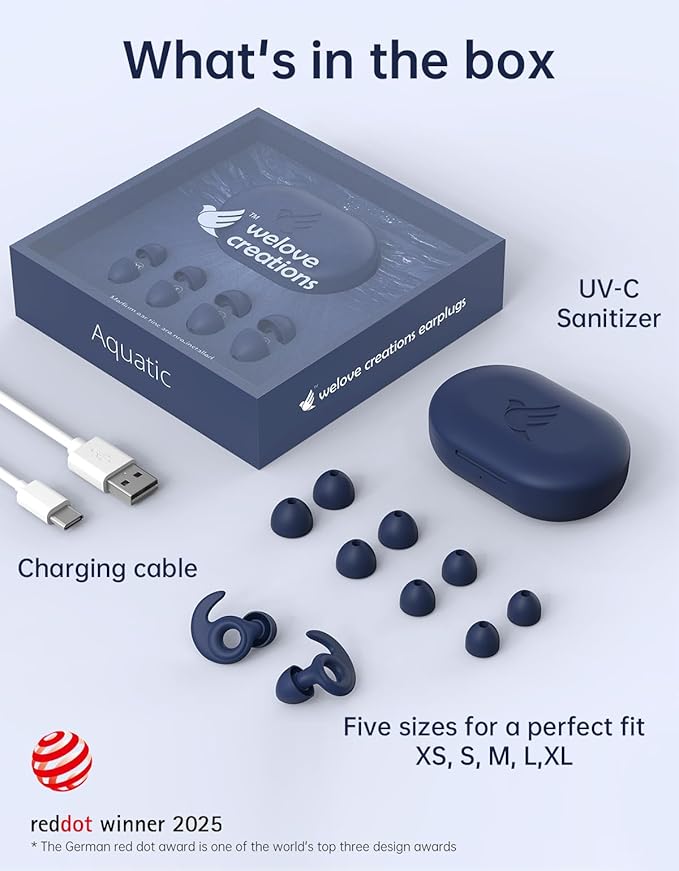 Welove Ultra-Comfy Ear Plugs with First-Ever UV Sanitizer—Reusable Earplugs for Sleep, Focus, Travel, and Noise Sensitivity |Hearing Protection |Customizable Fit | 18dB NRR Noise Reduction