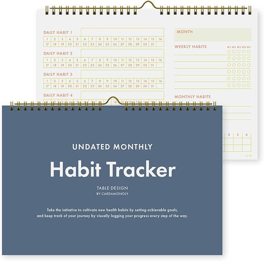 Undated Monthly Habit Tracker Calendar – Minimalist Table Wall Planner for Goals & Productivity, Daily/Weekly/Monthly Tracking, Wire-O Hanger, Thick 200 gsm Paper, Neutral Design
