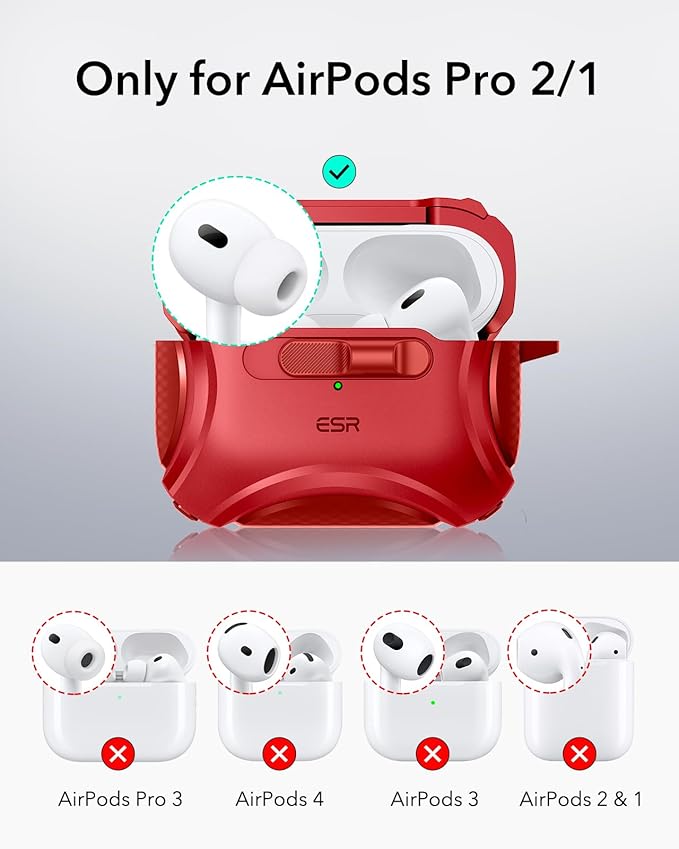 ESR for AirPods Pro 2 Case (2023/2022/2019, 2nd/1st Gen), Compatible with AirPods Pro 2nd Generation (USB-C/Lightning Cable), Effortless MagSafe, Drop-Proof Lock, Easy Open, Cyber Series,Dark Red