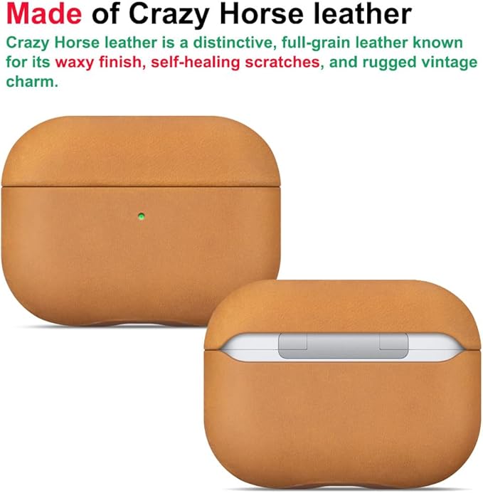 LOPIE Case for AirPods Pro 2nd Generation - Handmade AirPods Pro 2 Case Cover - Made of Crazy Horse Leather - Protective Hard Shell Cover Compatible with Wireless Charging - Vintage Style - Brown