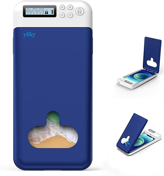 ySky Cell Phone Lock Box with Timer,Portable Timed Phone Lock Box for iPhone and Android Phones, Self-Control Timer Phone Locker to Help Kids,Students Focus Back,(Dark Blue)