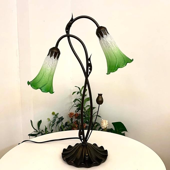 Bieye LS05 Lily Flower Blown Glass Lampshade (White Green, Opening I.D. 1.26" x O.D. 1.5")