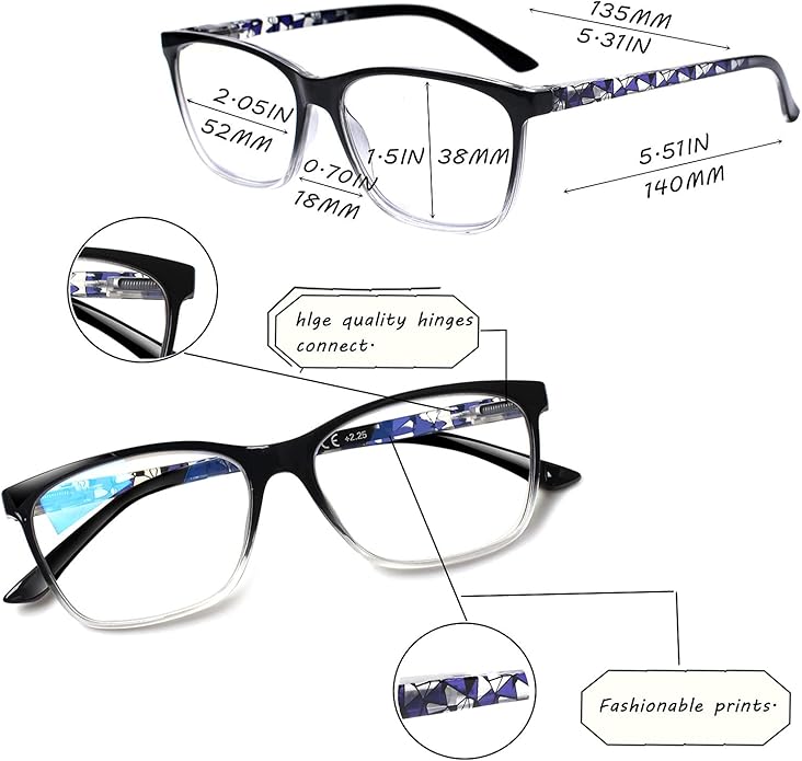 SIGVAN Ladies Reading Glasses Blue Light Blocking Spring Hinge Fashion Pattern Print Eyeglasses for Women