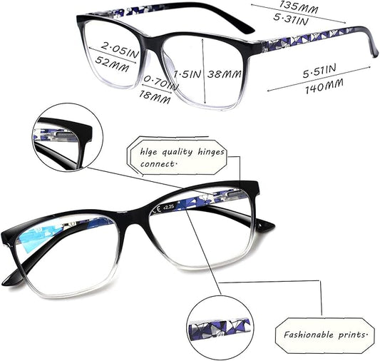 SIGVAN Ladies Reading Glasses Blue Light Blocking Spring Hinge Fashion Pattern Print Eyeglasses for Women