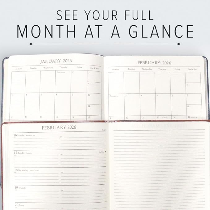 Gallery Leather Academic Planner 2025-2026, Teacher and Student Weekly Monthly Planner, Elegantly Bound Calendar with Gold-Gilded Page Edges, 18 Months - Caribbean Hibiscus - 9x7"