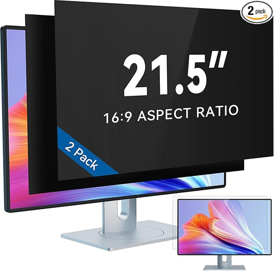 IPROKKO 2 Pack 21.5 Inch Computer Privacy Screen Filter for 16:9 Widescreen Monitor, Removable 21.5inch Anti Blue Light Glare Privacy Shield, Anti Spy Security Protector for Hp Dell Asus Acer Samsung