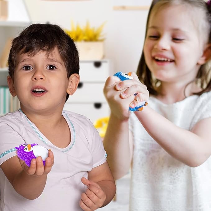 ArtCreativity Puffer Penguins, Set of 12, Fidget Toys for Kids with Soft Rubbery Spikes, Stress Relief Toys in Assorted Colors, Party Favors, Goodie Bag Fillers for Boys and Girls