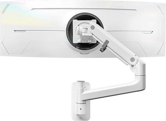 monTEK Monitor Wall Mount for 17-57“ up to 59.4 lbs Ultrawide Screens, Single Heavy-Duty Aluminum Gas Spring Monitor Arm with Full Motion Adjustment, VESA 75x75/100x100 Compatible, White