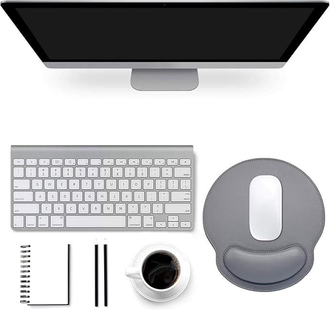 Mouse Pad Leather Wrist Rest Support, Ergonomic Memory Foam Mouse Wrist Rest Pad with Non Slip Rubber Base, Durable, Comfortable Mousepad for Computer Pain Relief at Home, Office, Work Travel, Grey