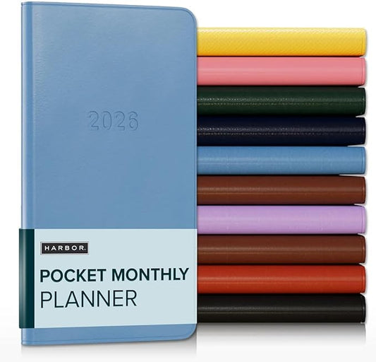 Harbor Pocket Monthly Planner 2025-2026, Calendar Planner and Notebook, Durable Faux Leather, 18 Months, 96 Pages, Softcover & Lightweight - Cambridge Reef Blue - 6 x 3.25 "