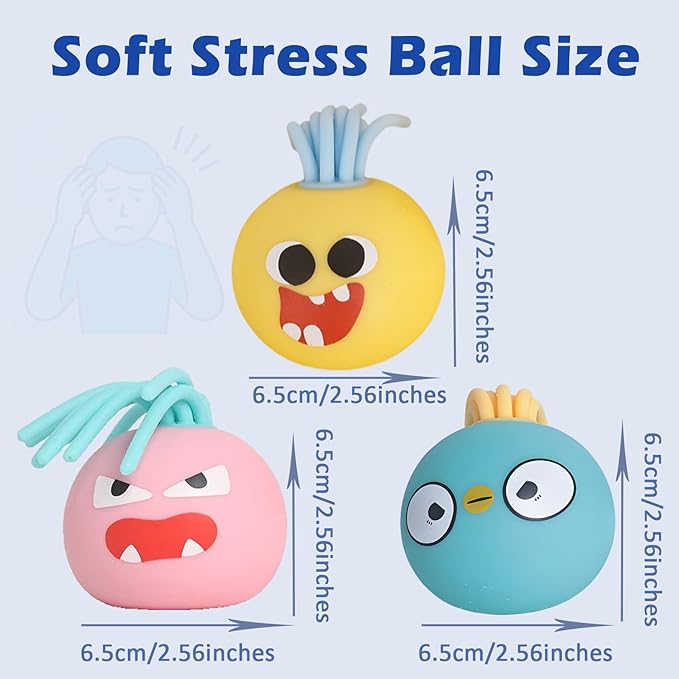 Squishy Fidget Toys Adults, Stress Relief Sensory Toy, Cute Squishies Anxiety Balls with Soft Squeeze Office & Home Use, Sensory Fidgets for Women Men (3 Pack) (Yellow+Pink+Blue)
