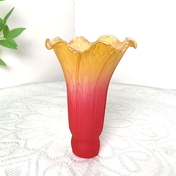 Bieye LS69 Lily Flower Blown Glass Lampshade (Red Yellow, Opening I.D. 1.26" x O.D. 1.5")