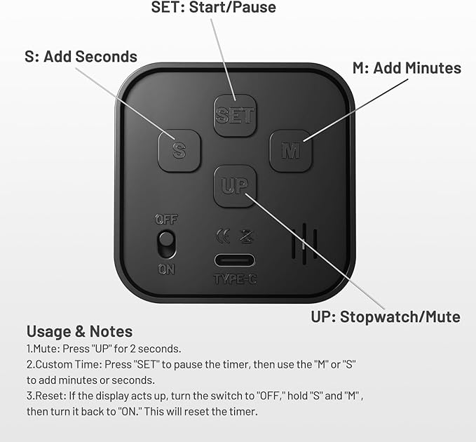 Rotating Pomodoro Timer, 5/10/25/50 Minutes, Countdown & Stopwatch, Desk Productivity, ADHD Tool Cube Flip Timer, Adjustable Silent, for Study, Work, Kitchen (Black)