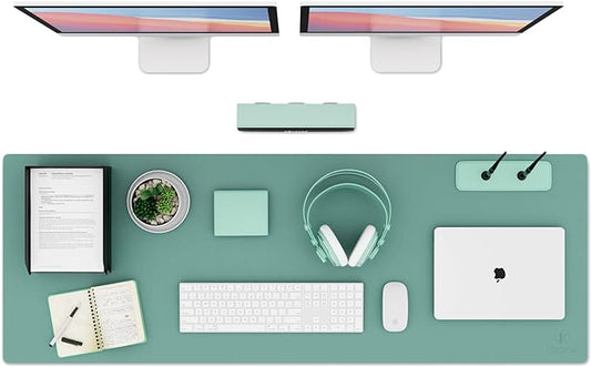 K KNODEL Large Office Leather Desk Mat, Mouse and Keyboard Pad, Computer and Laptop Mat, Desktop Protector and Cover, Writing Pad and Blotter (47.2"x17", Green)