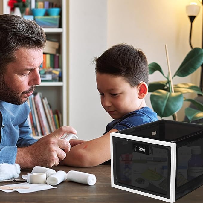 Medicine Lock Box for Safe Medication, Clear Lockable Storage Box for Phone Tablet Office School Home Safety
