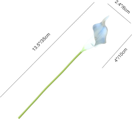 Mandy's PU Light Blue Calla Lily Artificial Flowers 20 Stems 13.5in Faux Realistic Centerpiece DIY Bridal Bouquet Home Décor