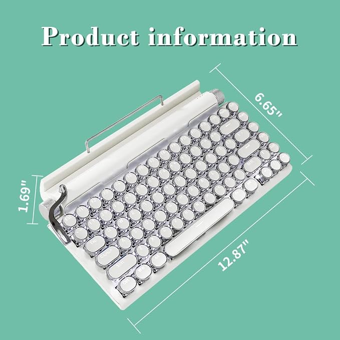 Adventurers Retro Typewriter Keyboard, 75% Layout 83 Keys Wireless Keyboard with Blue Switch,Bluetooth 5.0 and Multi-Device Switching,Vintage Punk Style,Hot-Swappable for PC/Laptops/Mac/ipad-White