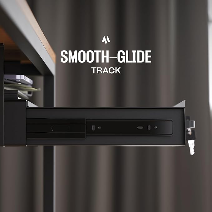 Under Desk Drawer Slide-Out – Lockable Metal Storage Drawer with Cable Management for Office & Home (Single, Bracketed)