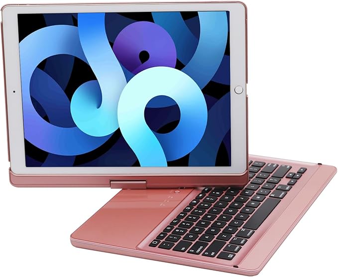 iPad pro 12.9 Keyboard case 2017 2nd 2015 1st Generation,360 Rotatable Wireless Keyboard Smart Folio 180 Swivel Stand Hard Shell Cover Auto Sleep/Wake up Rose Gold