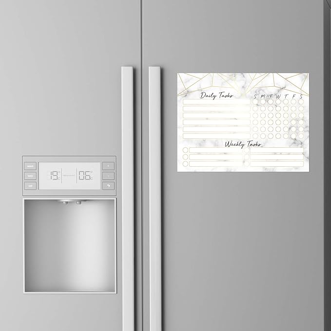 Dry Erase Whiteboard Task Planner | Removable and Restickable Adhesive Decal | Fine-Tip Magnetic Marker Included (9 x 12 inches, Marble)